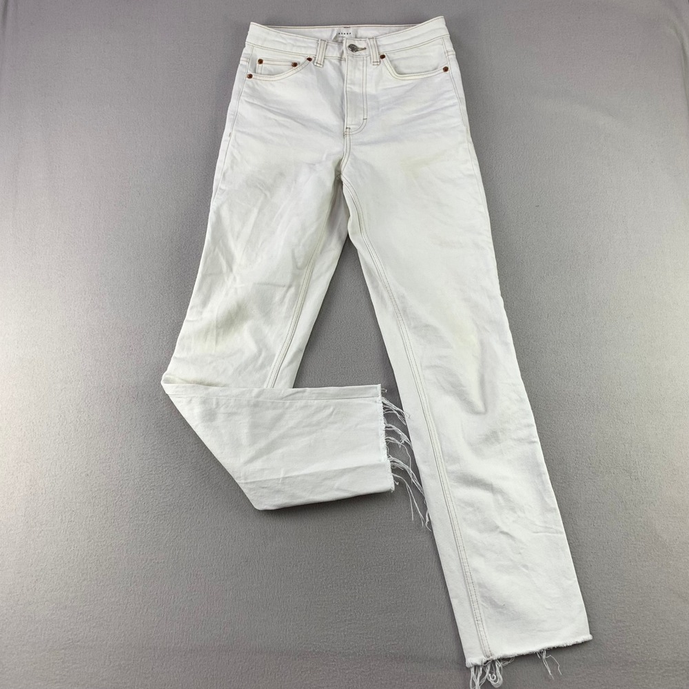 Topshop Jeans Womens 26x36 White Straight-Leg Denim Raw Hem Tall Western Boho